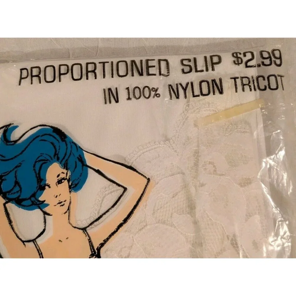 NOS Lingerie Slip 1960s Colette Tricot Lace Size 36 Mod Shadow Panel Nylon Vtg